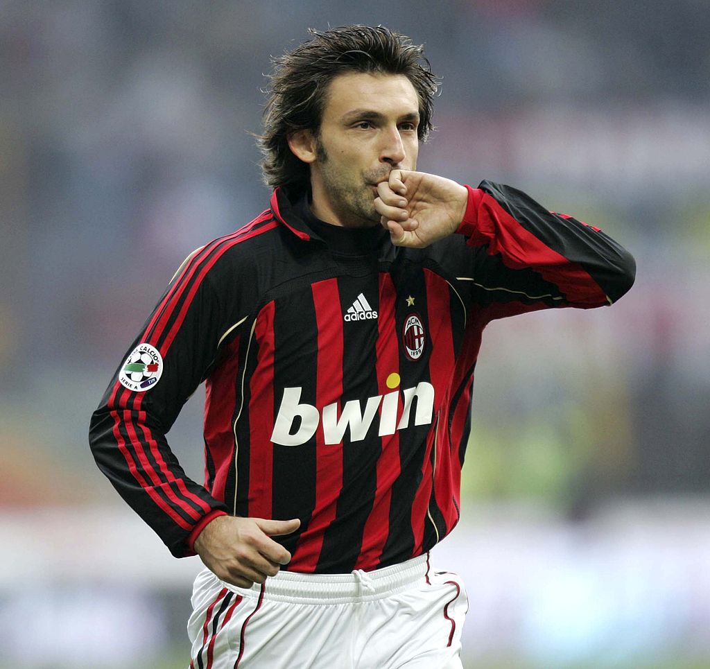 MILAN, ITALY - JANUARY 14:  Andrea Pirlo of AC Milan celebrates his goal during the Serie A match between AC Milan and Reggina at the San Siro stadium on January 14, 2007 in Milan, Italy. (Photo by Newpress/Getty Images)