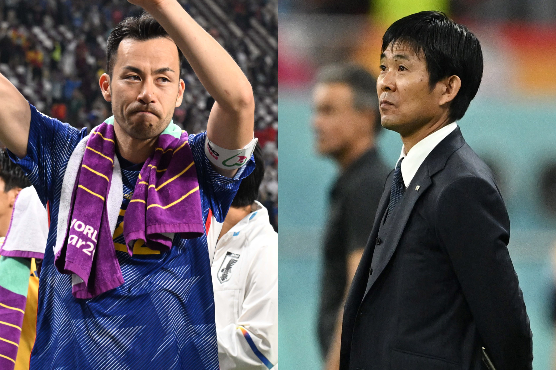 森保一監督と吉田麻也が記者会見に出席【写真：徳原隆元（FOOTBALL ZONE特派） & ロイター】