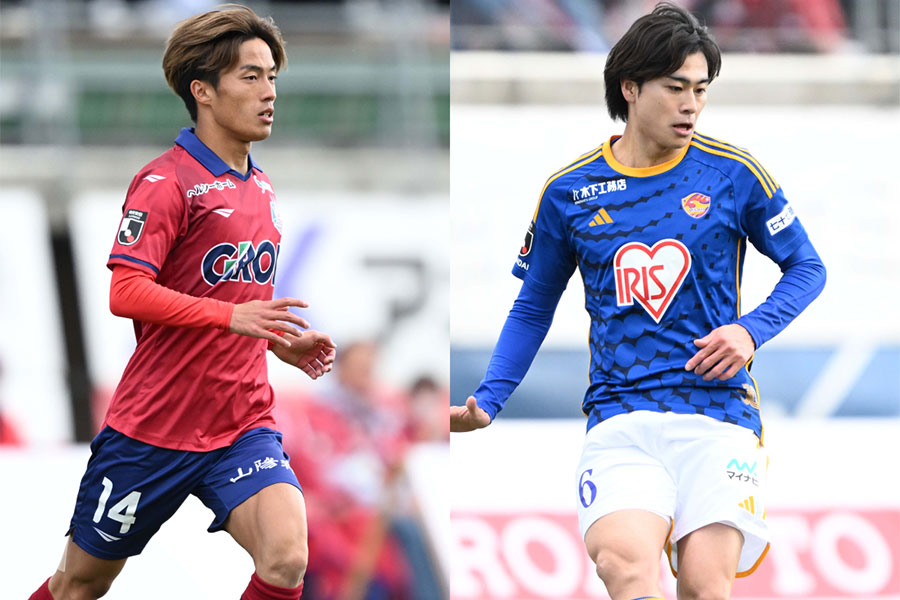 （左から）J1昇格プレーオフに出場した田部井涼と松井蓮之【写真：徳原隆元】